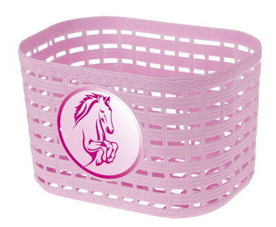 Košík plastový na riadidlá, detský, ružový-kôň