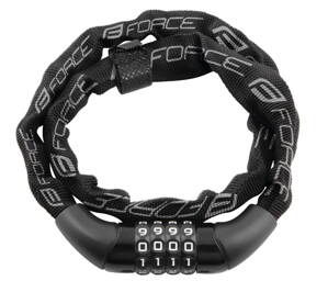 FORCE zámeok CHAIN kódový 120cm/4mm, čierny