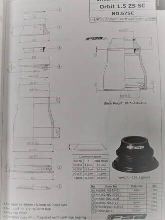 FSA hlav.zloženie NO.57SC 16.2mm čierne 1-1/8´´ to 1.5´´