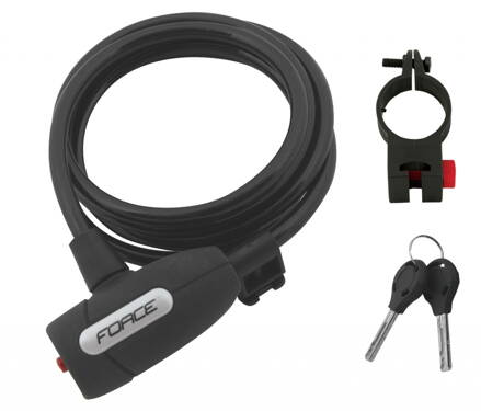 FORCE zámok LUX špirálový s držiakom 180cm / 8mm, čierny