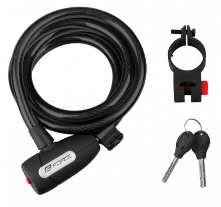 FORCE zámok LUX špirálový s držiakom 180cm / 12mm, čierny