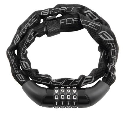 FORCE zámeok CHAIN kódový 120cm/4mm, čierny