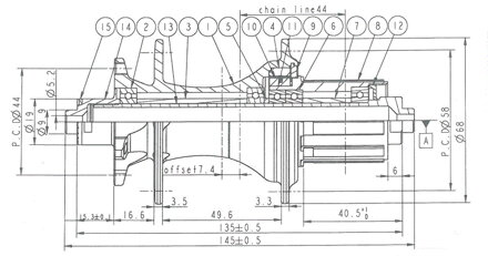 Novatec D462SB-SL-QR-S3S-11S  zadný náboj, 6 dier, 32 dier, QR, Shimano HG, OEM
