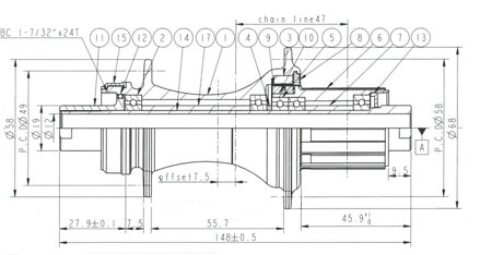 Novatec HBR D462SB-SL-CL-B12-S3S-11S, p.a.blk, 32h, w/o 12x148 T.A., D:44.0, 5xNBK, w/N14 logo,OEM