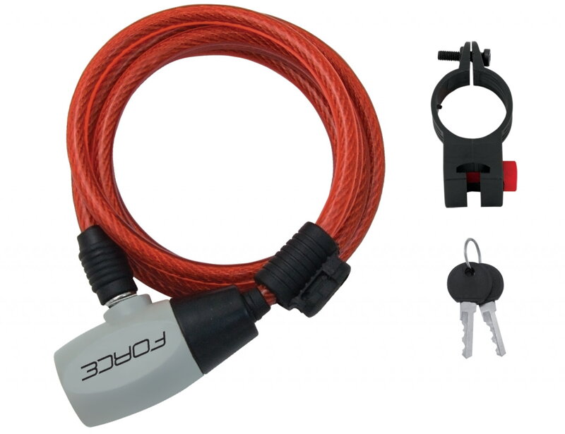 FORCE zámok RON špirálový s držiakom 185cm / 8mm, červený