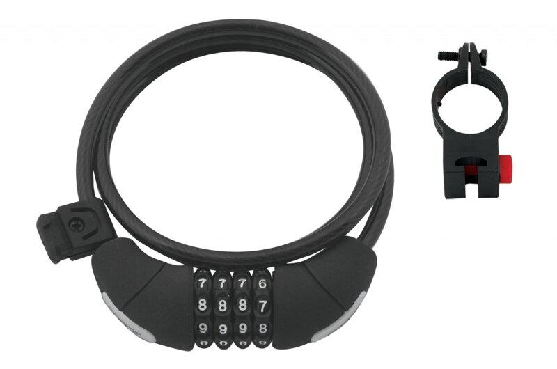 FORCE zámok LUX špirálový, kódový, 120cm / 8mm + držiak, čierny
