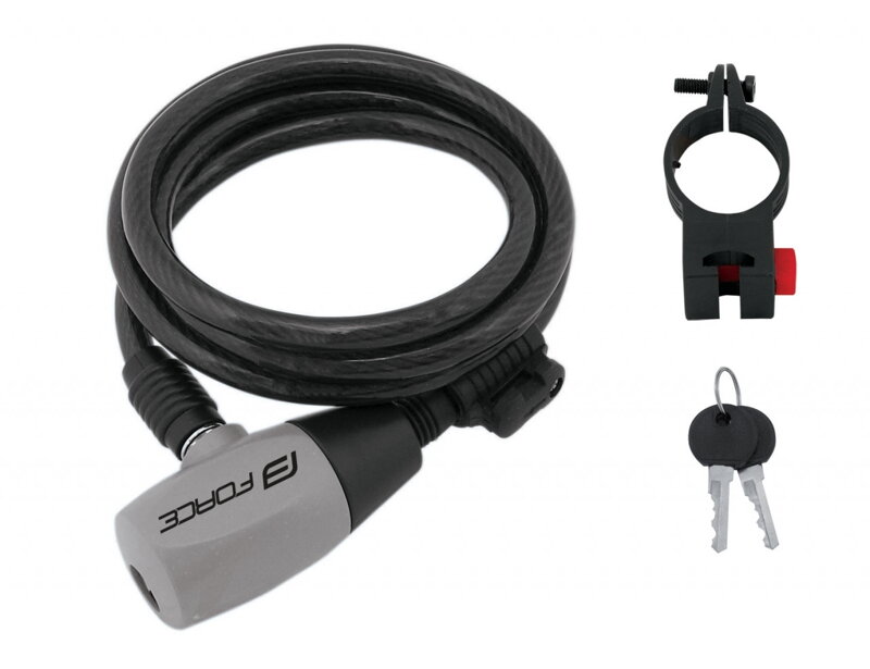 FORCE zámok RON špirálový s držiakom, 80cm/12mm, čierny