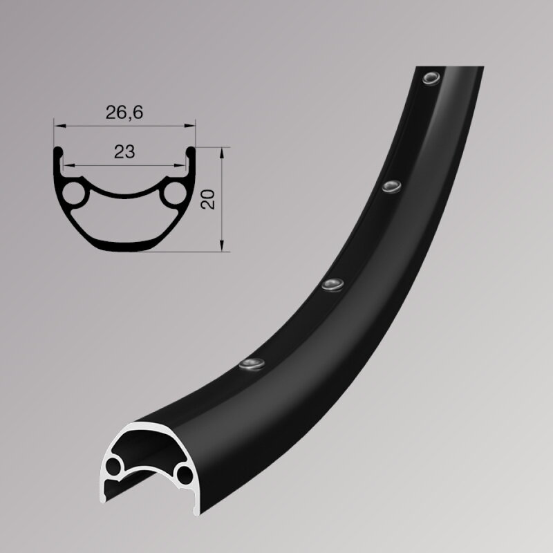 Remerx ráfik ROCKY 23 622x23 BA anodiz.čierny, nitovaný, 32 dier